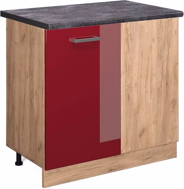 Mobile ad angolo cucina R-Line Rosso lucido/Rovere dorato 86 cm, PL Antracite Vicco