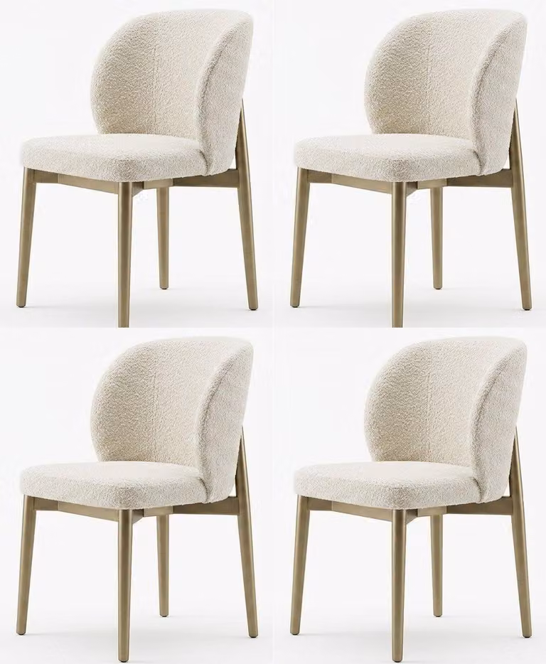 Set di 4 sedie moderne, bianche, in legno e metallo, con imbottitura, ideali per la sala da pranzo