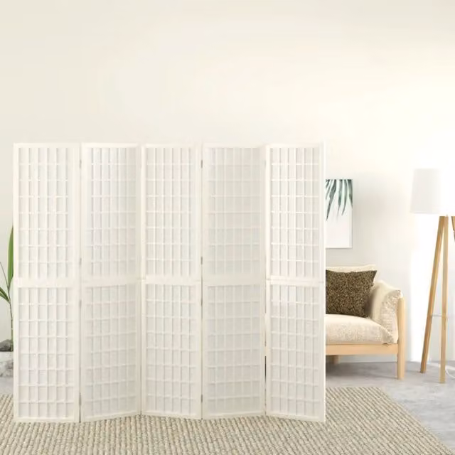 Divisorio Ambienti | Divider per stanze | Paravento Pieghevole 5 Pannelli Stile Giapponese 200x170 Bianco