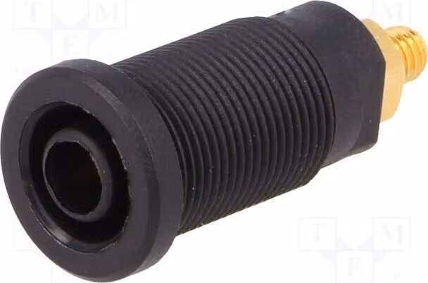 1 connettore placcato in oro, connettore a banana da 4 mm, 32A, nero, 32 mm. Contatti: oro, modello SEB 6445 AU / SW