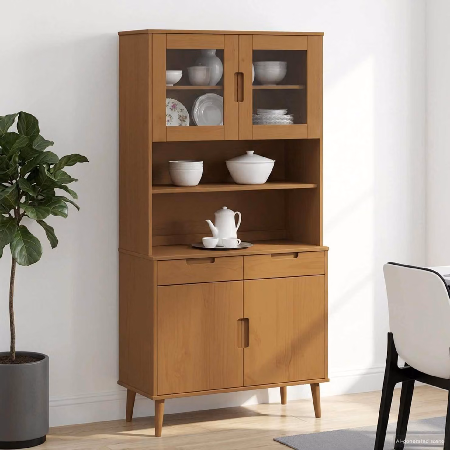 vidaXL Gabbia MOLDE Caramello in Legno di Pino con Ante in Vetro L: 90 cm, P: 35 cm, H: 100 cm