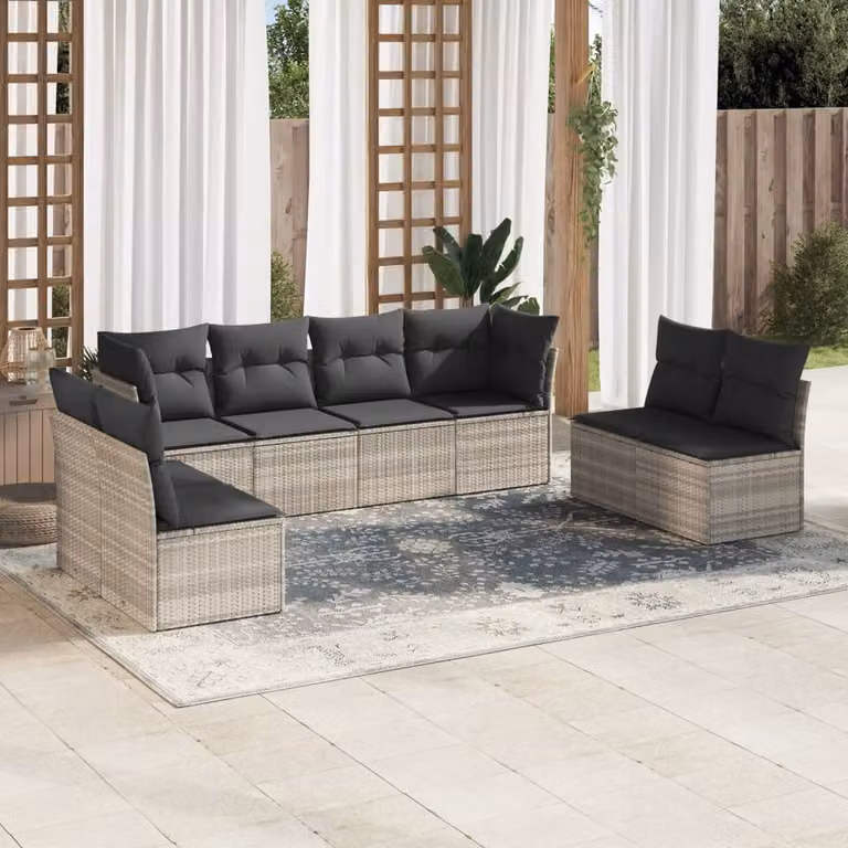 vidaXL Set Divano da Giardino a L con 8 Pezzi e Cuscini Grigio Moderno in Polyrattan e Acciaio Verniciato a Polvere