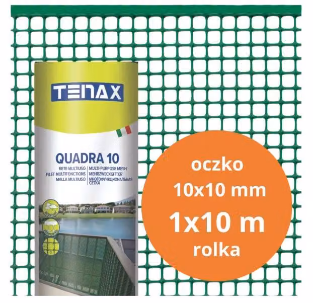Rete in PVC, modello QUADRA 10, colore verde, dimensioni 1,0 m x 10 mb, maglia da 10 mm - 10,0 mb - codice prodotto S-B 01170Z