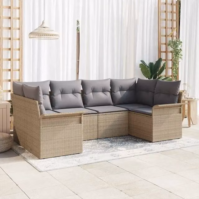 Set Divano da Giardino 6 pz Beige polyrattan 3345500