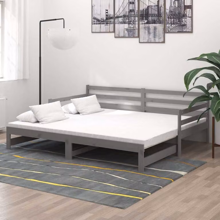 Dormeuse estraibile vidaXL in legno di pino massello grigia con materasso L/P/H: 203 x 183 x 69 cm