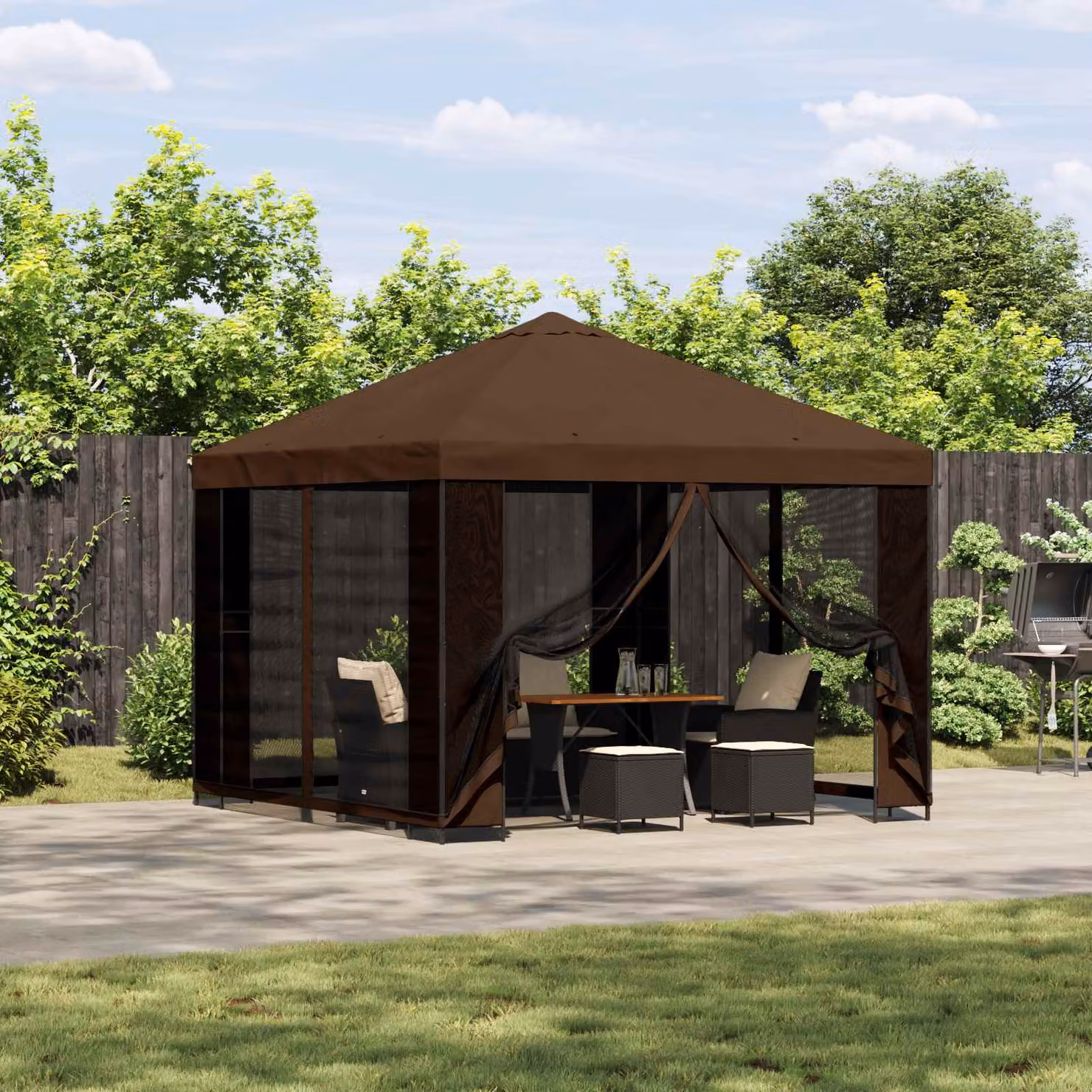 Gazebo da giardino con pareti laterali vidaXL Marrone e Nero L/P: 300 x 300 cm