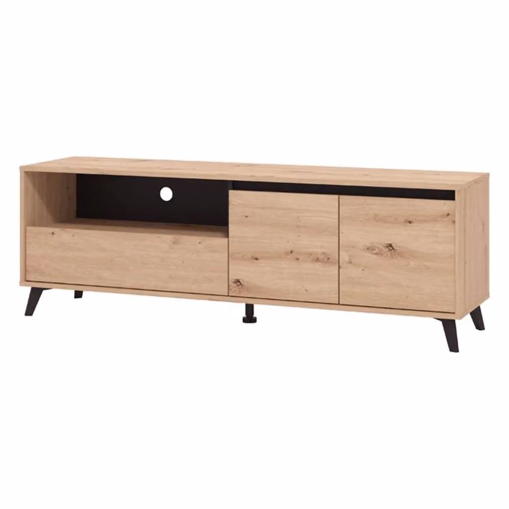 Mobile porta TV Scala DMORA in legno rovere nodi marrone con un cassetto, L: 157 cm, P: 40 cm, H: 53 cm – 2