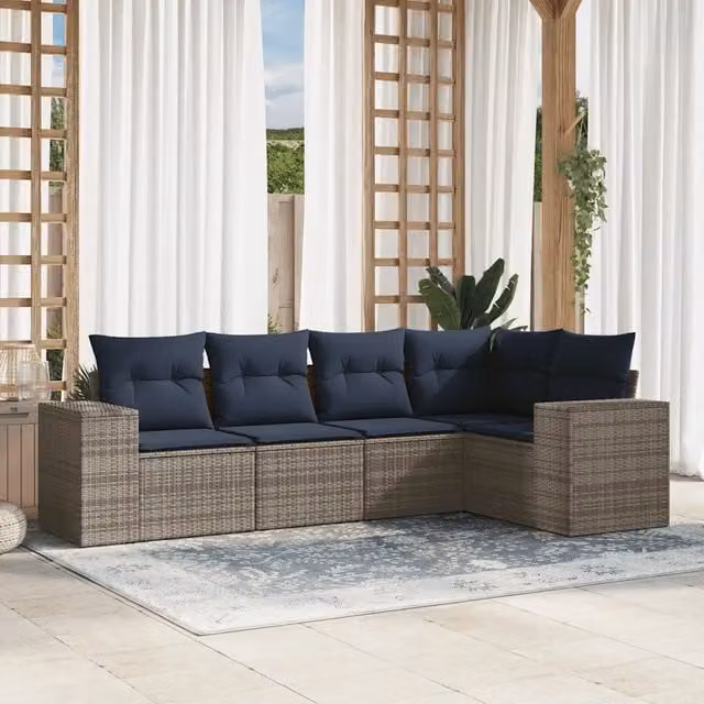 Salotto da Giardino-Set Divani da Giardino 5 pz con Cuscini Grigio in Polyrattan 905912