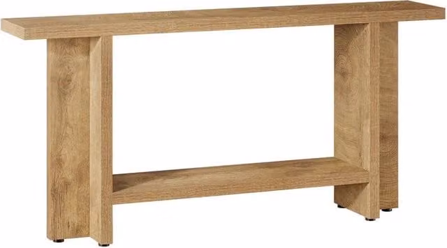 Tavolo consolle REDOM marrone in MDF con finitura rustica e 2 ripiani L: 150 cm, P: 30 cm, H: 80 cm – 1