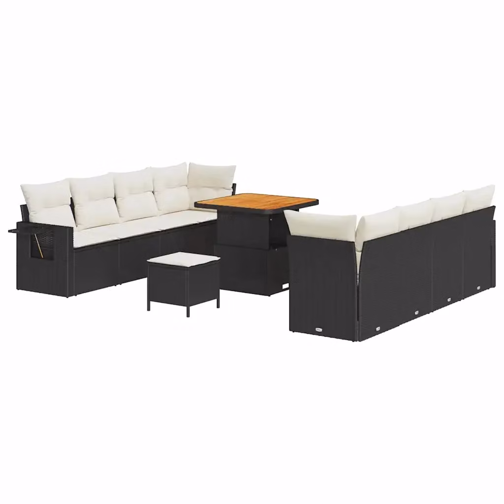 Set Divano da Giardino Moderno vidaXL a Forma a L con 11 Pezzi, Nero e Beige, in Polyrattan con Tavolino e Ottoman – 2