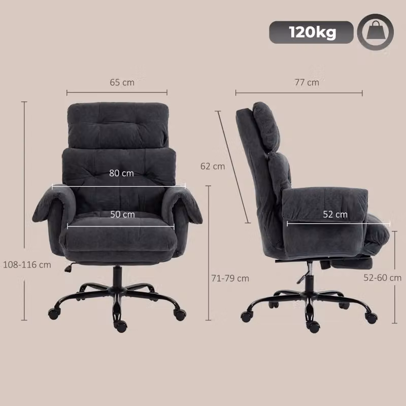 Sedia da ufficio girevole REDOM reclinabile con poggiapiedi e braccioli, Grigio Scuro, L: 80 cm, P: 77 cm, H: 108-116 cm – 2