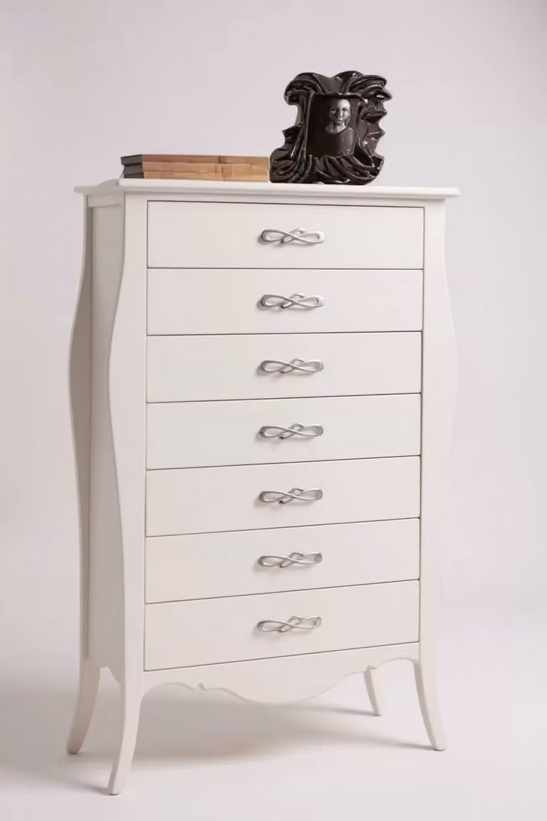 Cassettiera in legno con 7 cassetti in stile shabby chic bianco Mobili 2G L/P/H: 80 x 47 x 138 cm