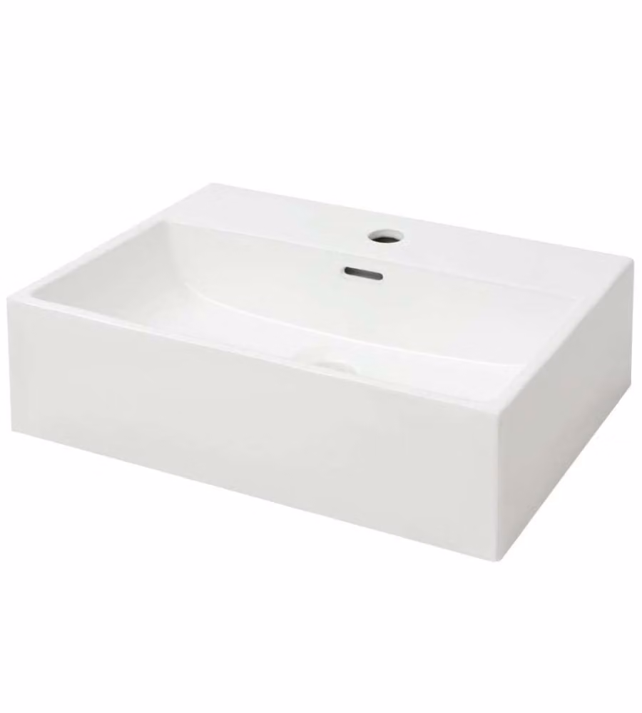 Lavandino a parete vidaXL in ceramica bianca con foro rubinetto e troppo pieno, L: 51,5 cm, P: 38,5 cm, H: 15 cm – 2