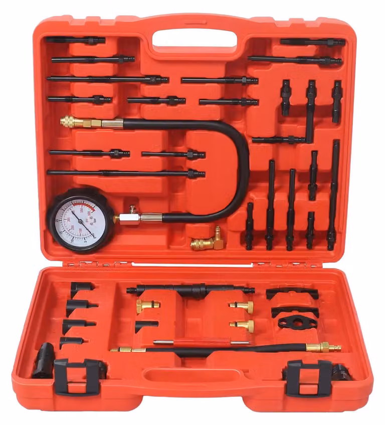 Kit per testare la compressione del motore - Dispositivo per la verifica della pressione dei cilindri - Adatto per motori a benzina e diesel - Manometro da 0 a 40 bar / 600 PSI - Realizzato Acciaio al carbonio #45 - Utensile per la riparazione del motore