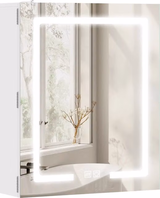 Armadietto Bagno con Specchio, Luce LED Regolabile e Sistema Antiappannamento, 50x15x60 cm, Bianco