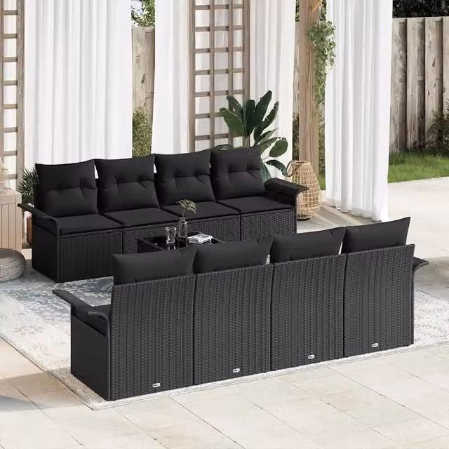 Set Divano da Giardino 9 pz 8-Numero di posti Nero polyrattan 3353962