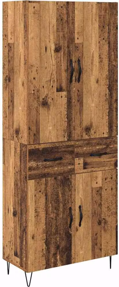 Credenza 2 pcs Legno vecchio Legno ingegnerizzato e vetro