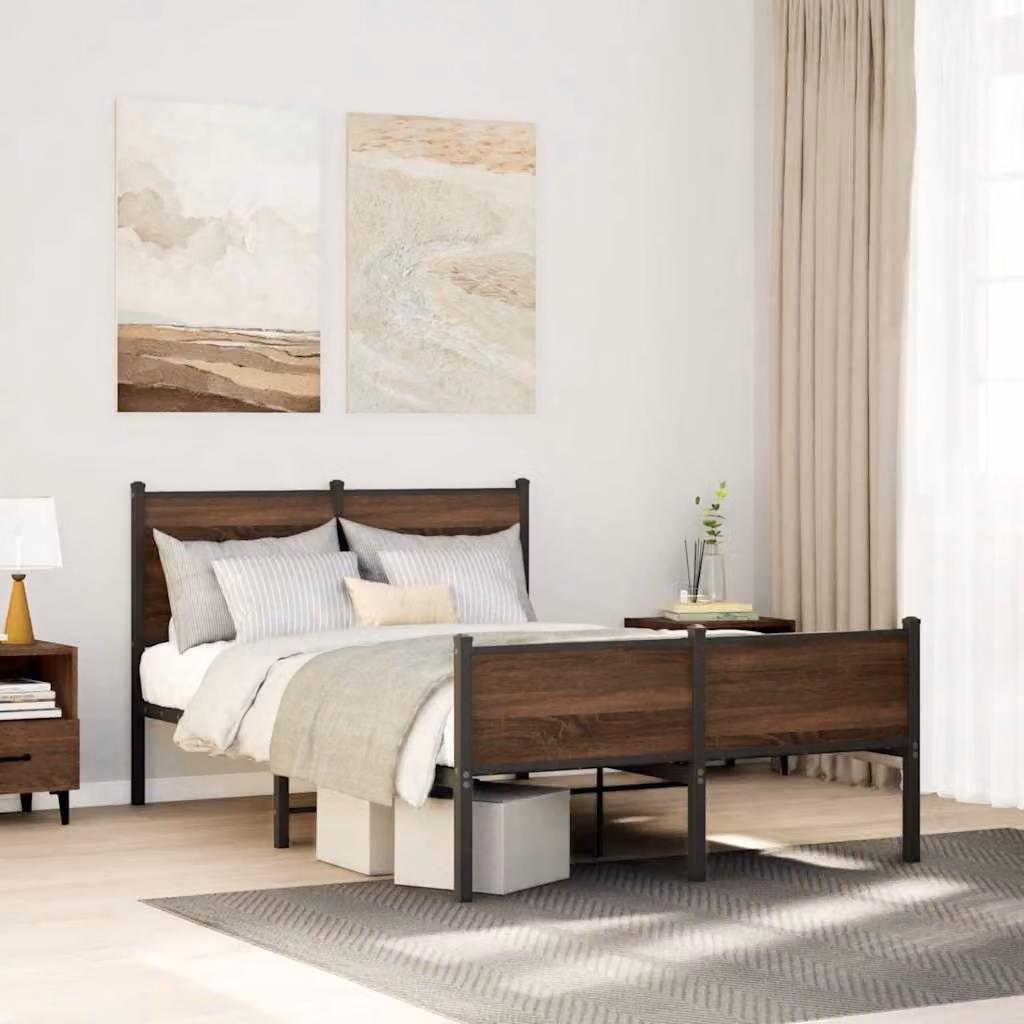 vidaXL Giroletto in Metallo con Doghe Fisse Marrone L/P/H: 120 x 200 cm
