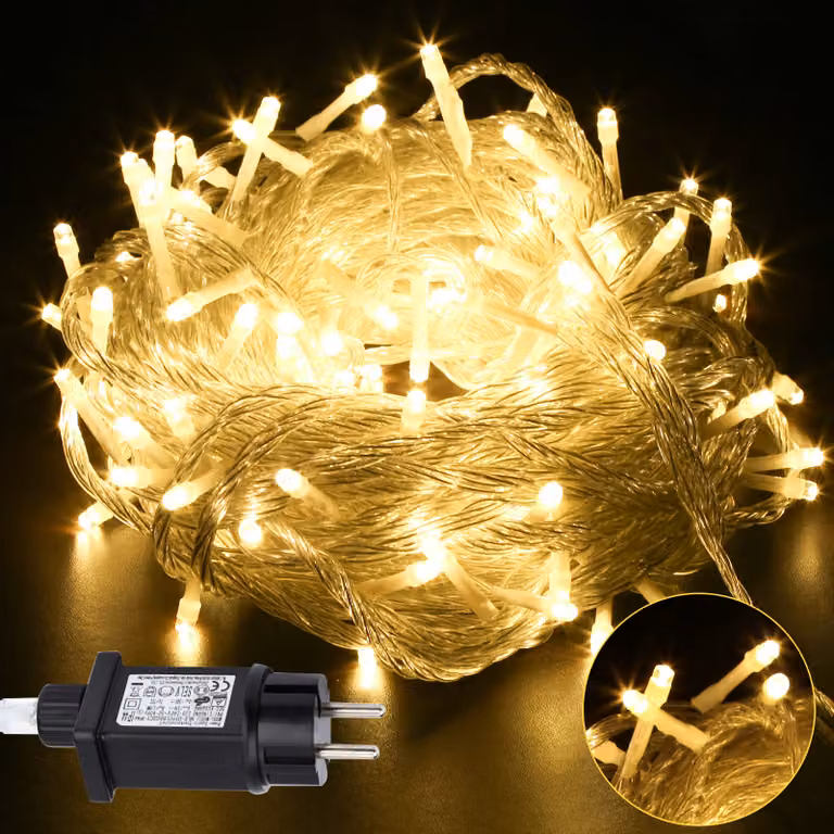 Izrielar LED Luci Fiabesche 20M 200LEDs con 8 modalità per interni Natale Festa Giardino Operazione Stella Scintillante Effetto Decorazione Cavo Trasparente Bianco Caldo