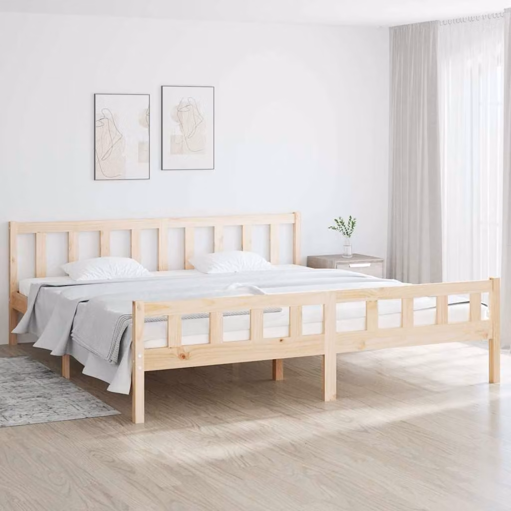 vidaXL Giroletto in legno massello di pino senza materasso, colore marrone e beige, L/P/H: 205.5 x 160 x 69.5 cm
