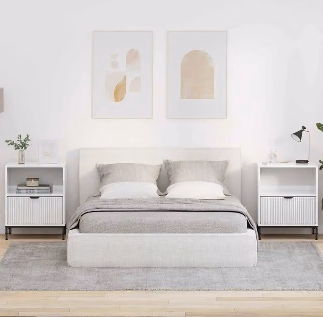 Set di 2 Armadi da Notte vidaXL Bianco Lucido L: 49 cm, P: 36 cm, H: 61 cm