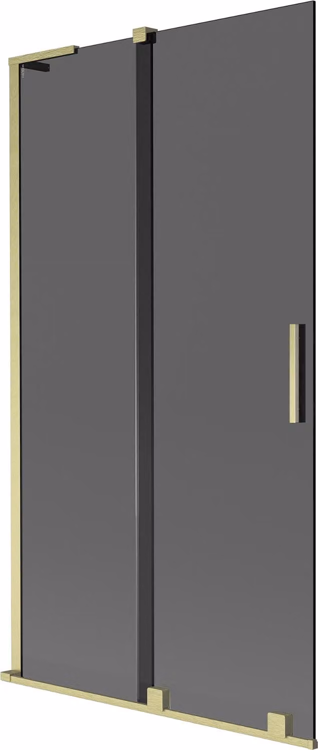 Mexen Velar L paratia per vasca da bagno a 2 ante scorrevole 100 x 150 cm, grafite, oro spazzolato - 896-100-003-41-55