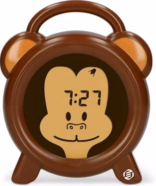 Sveglia digitale con funzione lampada da notte e timer per la cameretta dei bambini, ricaricabile via USB, disponibile in blu, arancione o marrone