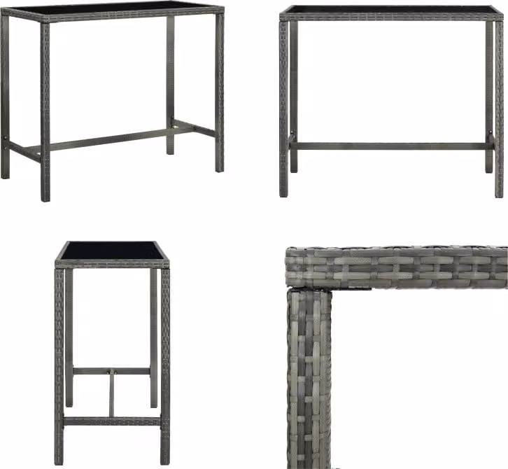 vidaXL Tavolo bar da giardino grigio 130x60x110 cm in poly rattan e vetro - Tavolo bar - Tavoli bar - Tavolo alto - Tavoli bar