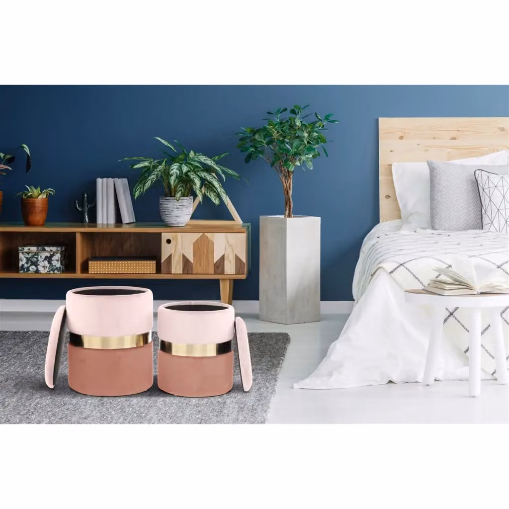 Set di 2 pouf contenitori Zora KENDRA HOME in velluto rosa e oro – 2
