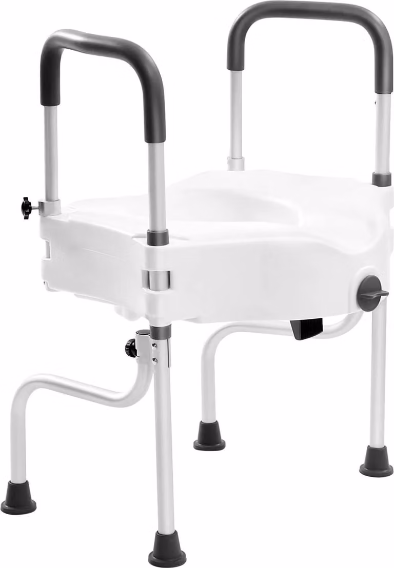 Rialzo per WC con braccioli - Altezza 11 cm - Telaio di sicurezza 150 kg - Lega di alluminio - Per anziani - Bianco