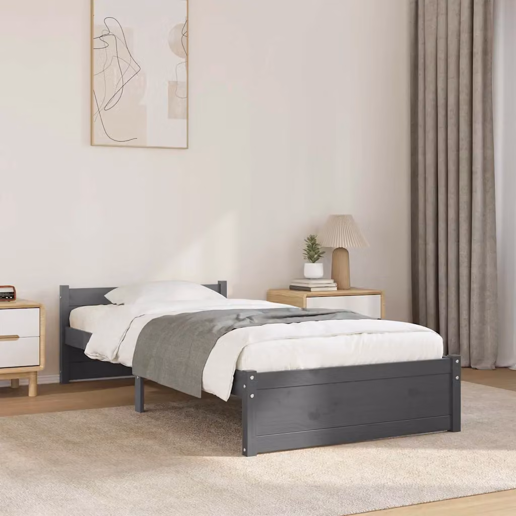 Giroletto singolo vidaXL in legno massello di pino grigio L: 75 cm, P: 190 cm, H: 80,5 cm