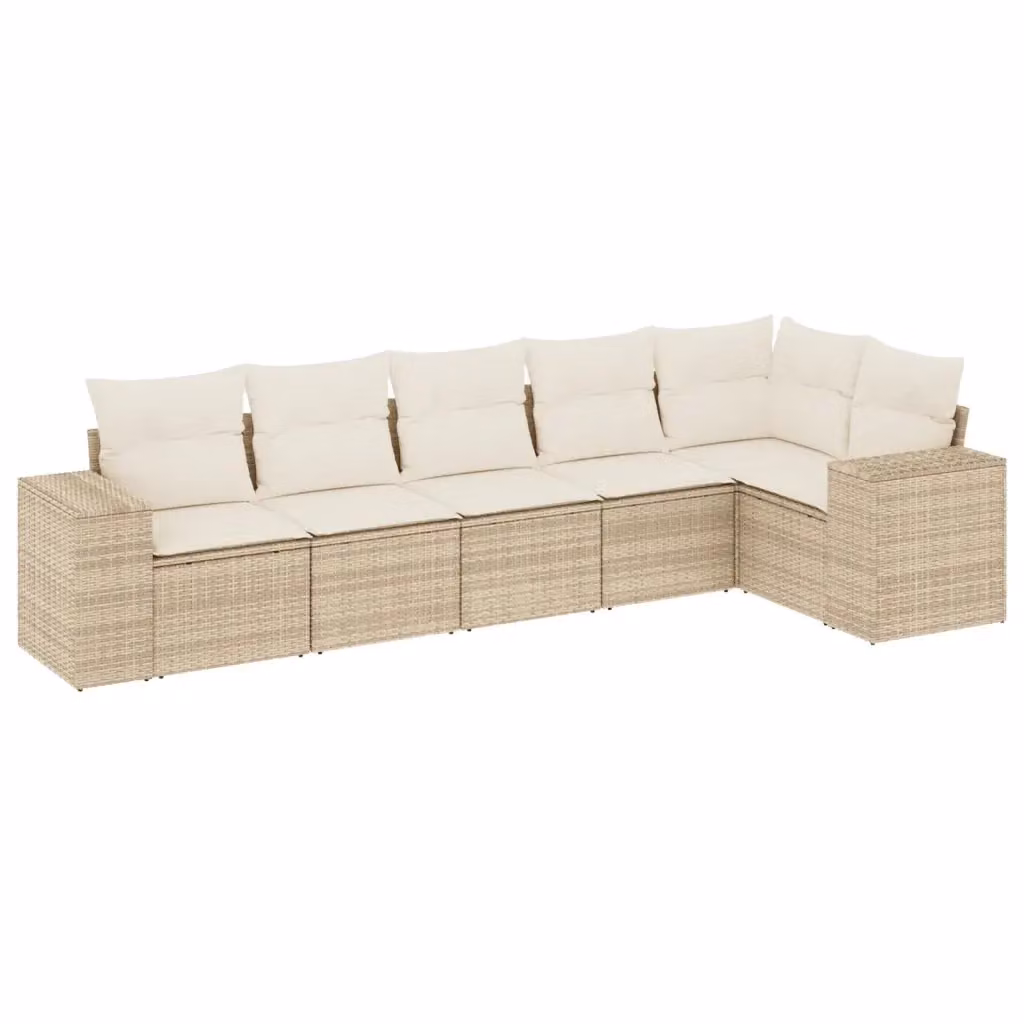 vidaXL Set Divano da Giardino 6 pz a L in Polyrattan con Cuscini Beige e Rivestimenti Rimovibili – 2