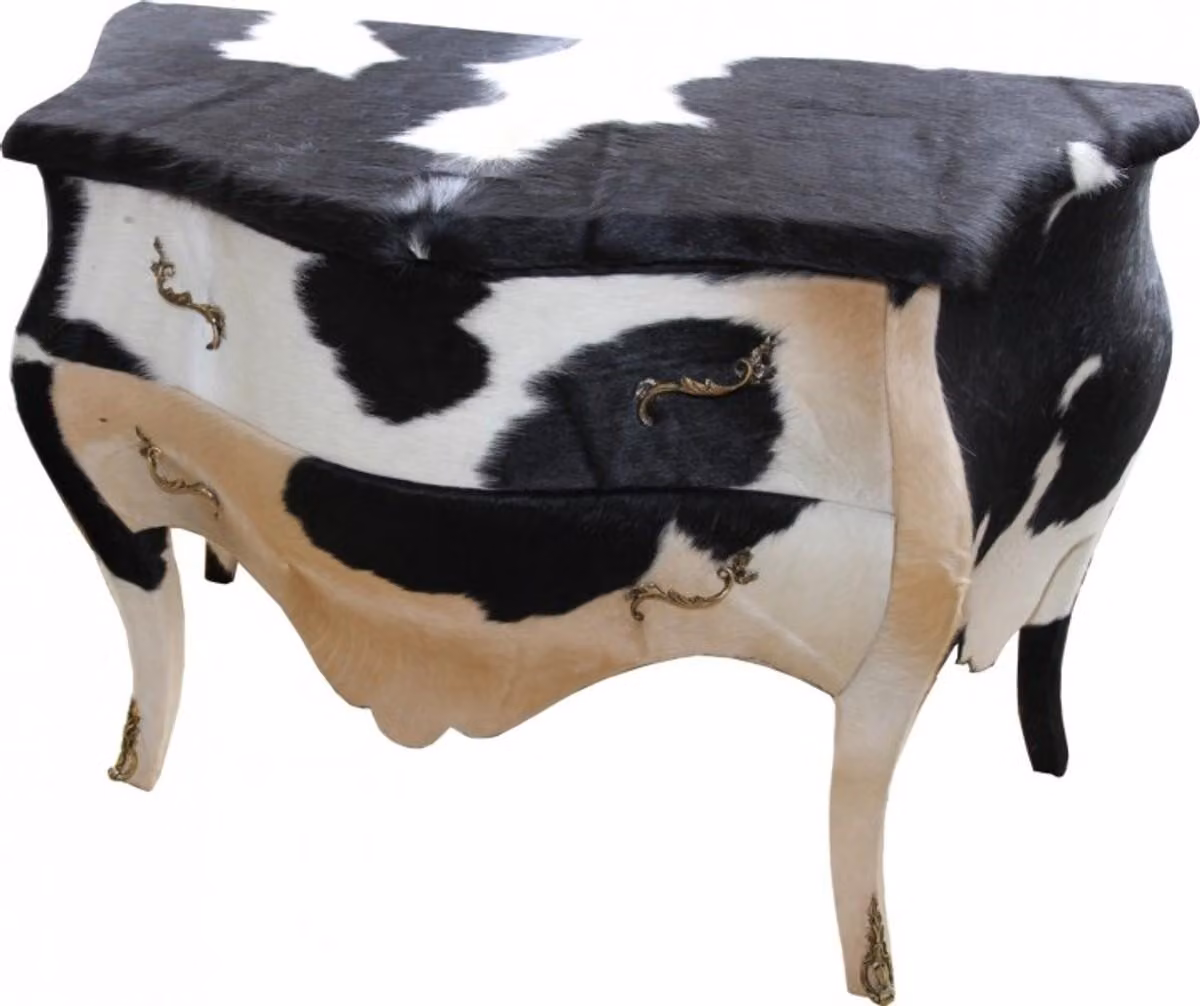 Casa Padrino Barock: Comodino in stile barocco, realizzato con pelle di mucca, pezzo unico - Dimensioni: 120 x 55 x 85 cm - Mobile da buffet in legno massello