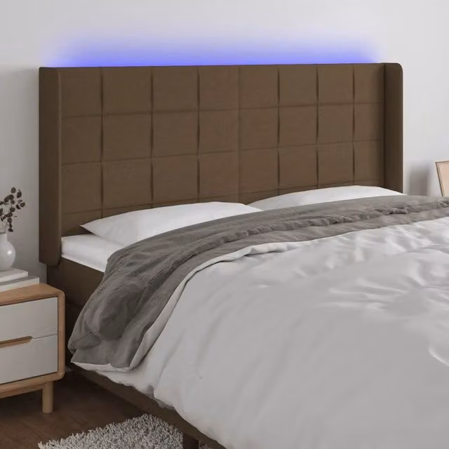 Testiera con LED e porta USB vidaXL in tessuto marrone scuro L: 163 cm, P: 16 cm, H: 118/128 cm