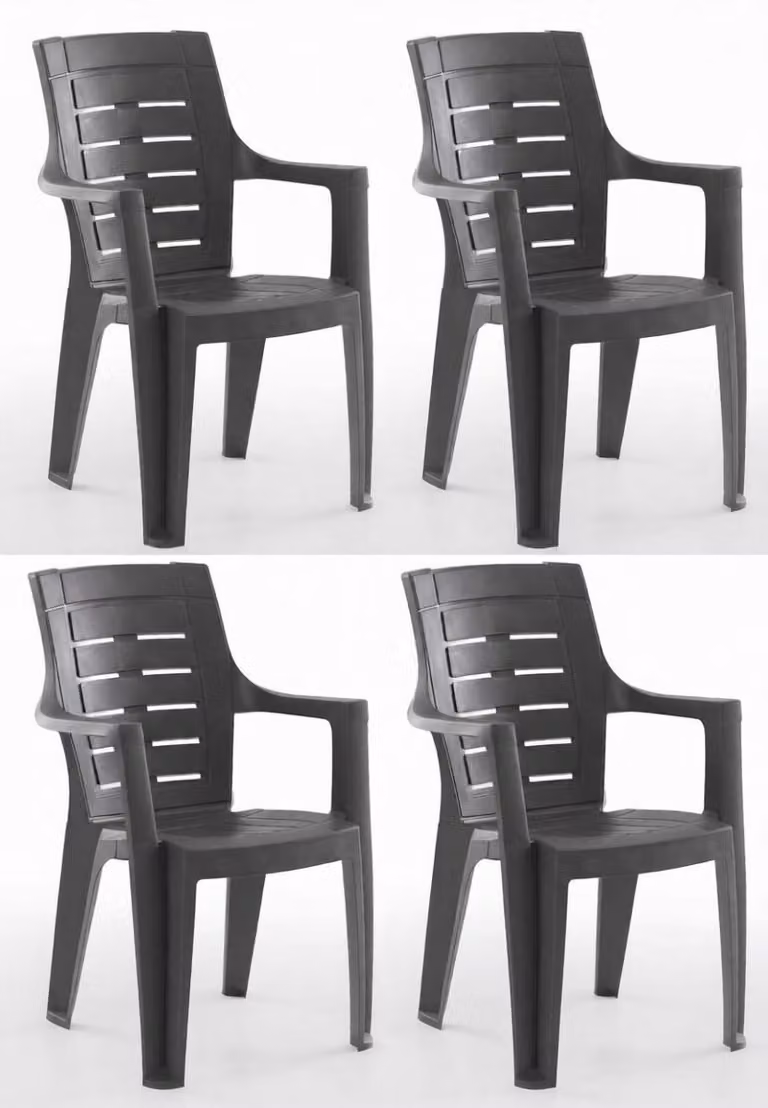 4 sedie con schienale ergonomico e braccioli, colore nero e marrone