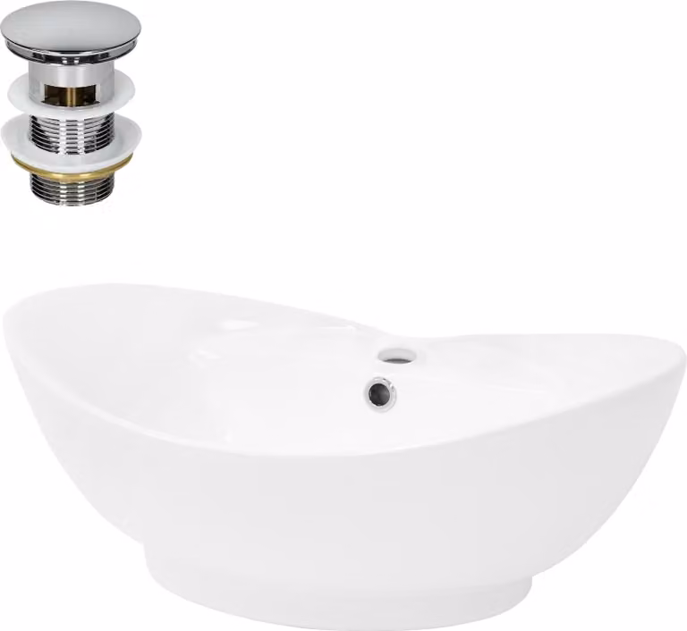 Lavabo LuxeBath Lavabo da appoggio ovale, 59x39,5x20,5 cm, bianco, Vetroceramica, incl. set di scarico con troppopieno