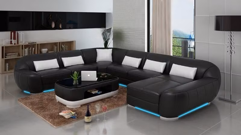 Design Leder Eck Sofa Moderne Garnitur Couch Ecke Wohnlandschaft Grau USB
