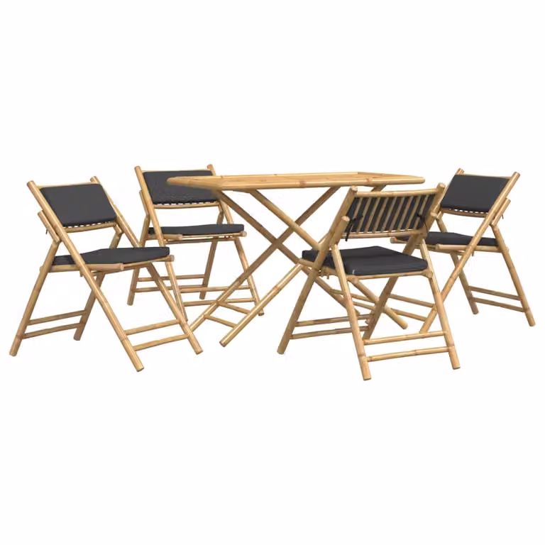 Set da Bistrot Pieghevole 5pz con Cuscini Grigio Scuro Bambù