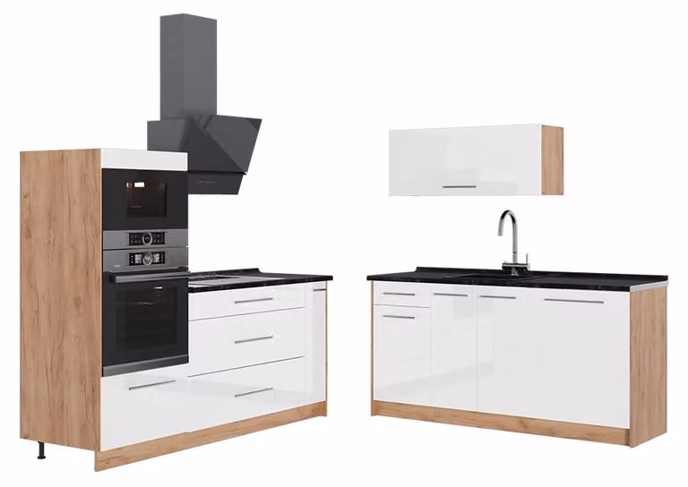 Cucina Vicco Fame-Line Bianco lucido/Rovere dorato 340 cm, PL Antracite, Model 63713