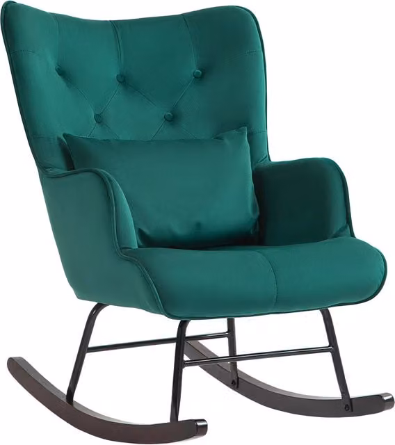 Poltrona a Dondolo Minimal in Velluto Verde con Cuscino Integrato