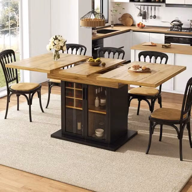 Tavolo da pranzo rettangolare allungabile WISHDOR in MDF e vetro, colori nero e marrone