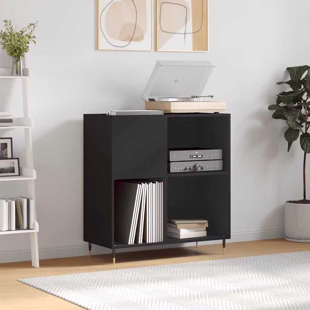 vidaXL Mobile Porta Dischi Nero in Legno e Metallo L: 84,5 cm, P: 38 cm, H: 89 cm