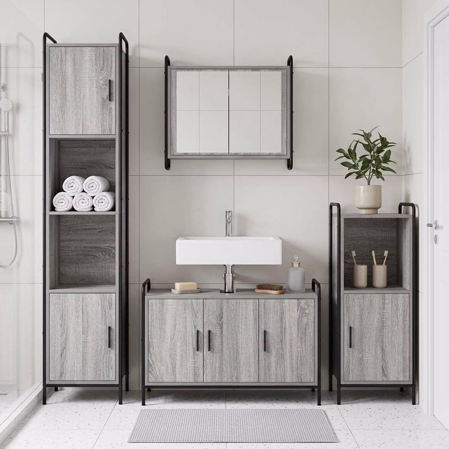 vidaXL Set di Armadi da Bagno 2 pz Sonoma grigio 65,5 x 34 x 61 cm