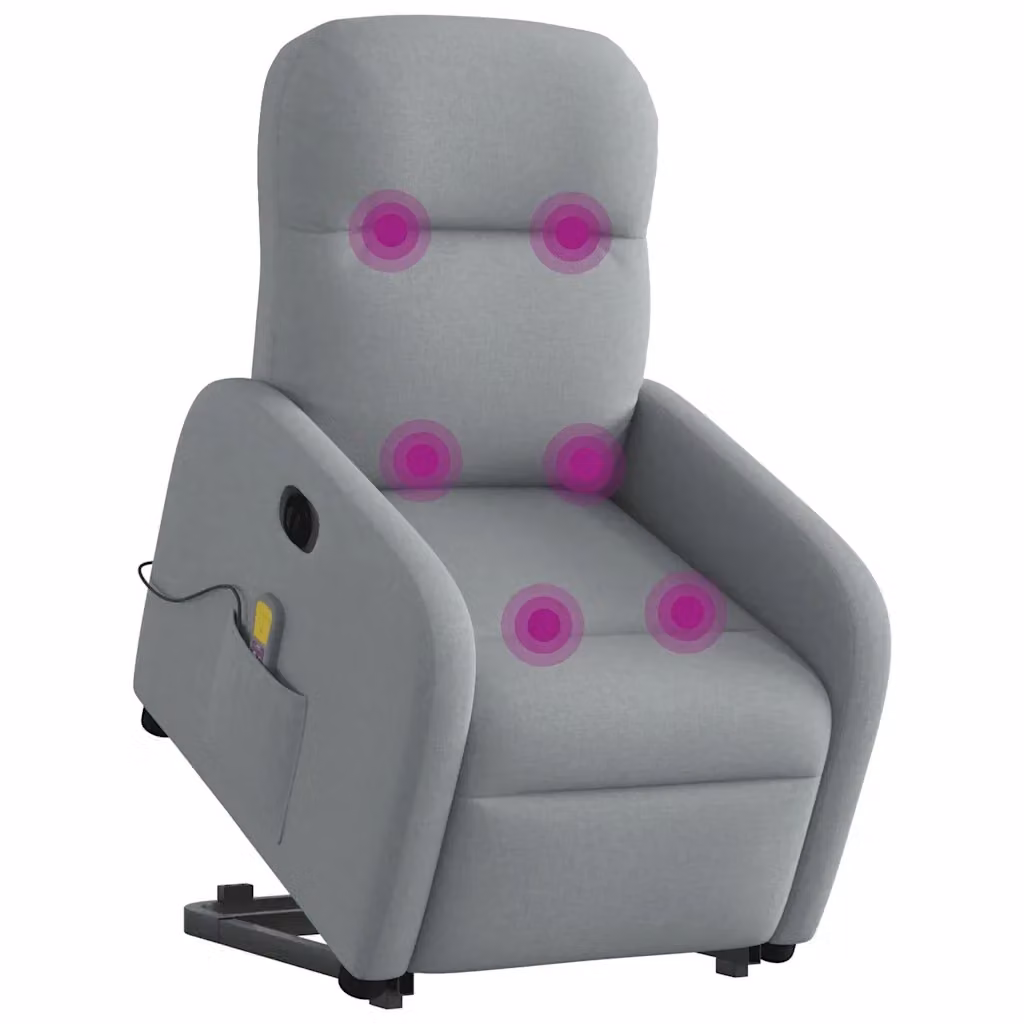 Poltrona Alzapersona Elettrica con Massaggio vidaXL Grigio Chiaro in Tessuto con Braccioli – 2