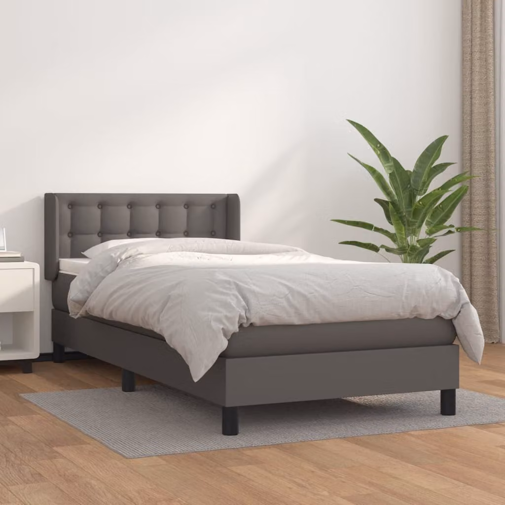 The Living Store Letto a molle con materasso grigio 80x200 cm in Pelle finta