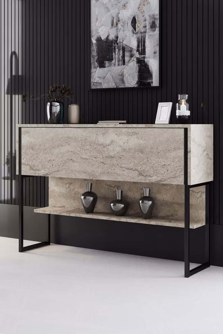 Skye Decor, Luxe - Travertine, Black, Comò, Travertino, 120 x 80 x 30 cm