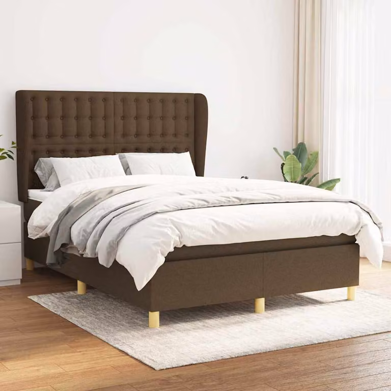 vidaXL Giroletto a Molle con Materasso in Tessuto Marrone Scuro e Bianco L/P/H: 140 x 200 x 128 cm