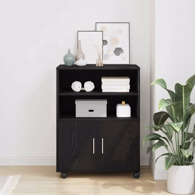 Armadietto moderno vidaXL in MDF nero opaco con ruote e ripiani interni L: 60 cm, P: 48 cm, H: 74.5 cm