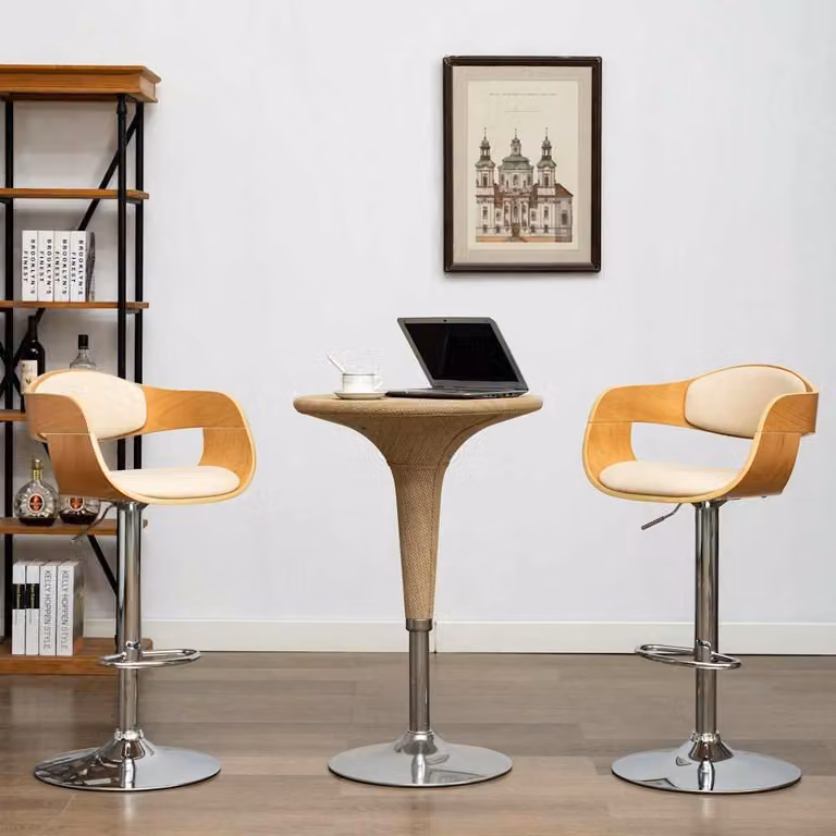 Set di 2 sedie da bar vidaXL in legno e similpelle beige e marrone per sala da pranzo