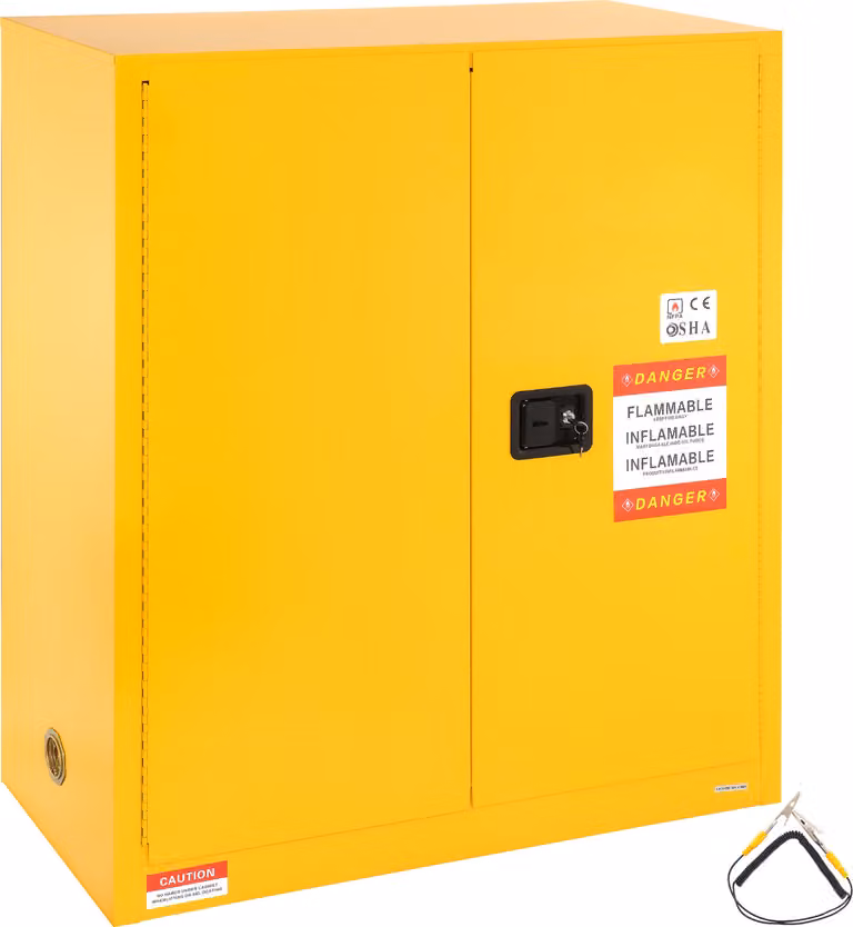 SucceBuy Armadio di sicurezza per infiammabili 43,1 x 18,1 x 50,1 pollici - Armadio di stoccaggio per liquidi giallo da 30 galloni. Realizzato in acciaio laminato a freddo, a prova di esplosione